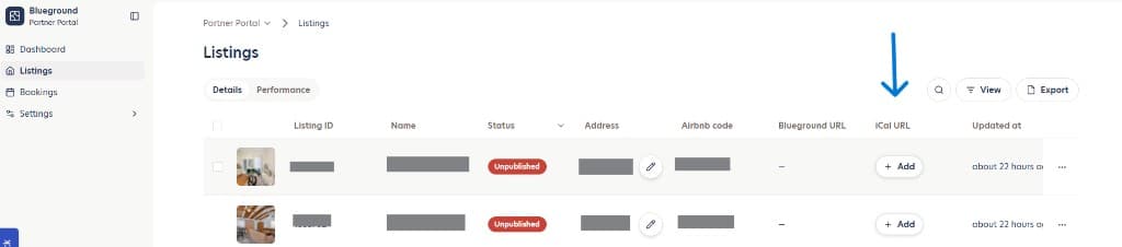 Adding the Airbnb iCal URL to a listing in the Blueground Partner Portal